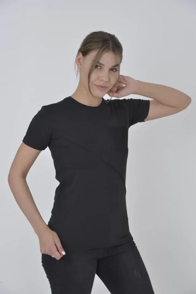 TY65d4a428633d965d4a428633dc.webp File Cepli Slim Fit T-shirt - Siyah - Görsel 1