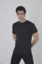 Erkek File Cepli Slim Fit T-shirt - Siyah - Görsel 2