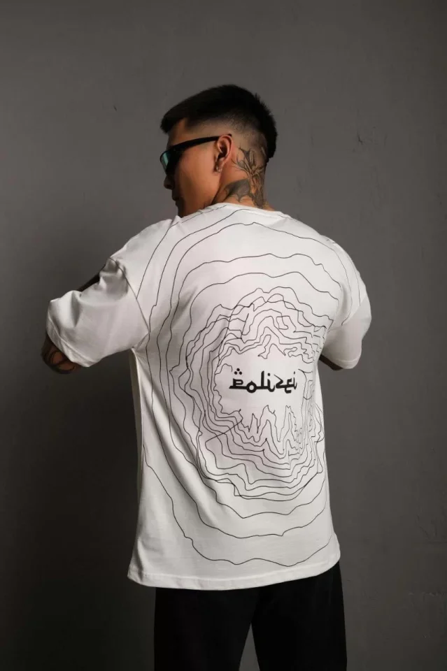 TY65d4a562e834865d4a562e834a.webp Erkek Bisiklet Yakalı Sırt Baskılı Oversize T-Shirt - Beyaz - Görsel 1