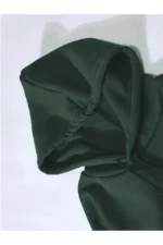 Erkek Düz Kapüşonlu Sweat - Koyu Yeşil - Görsel 3