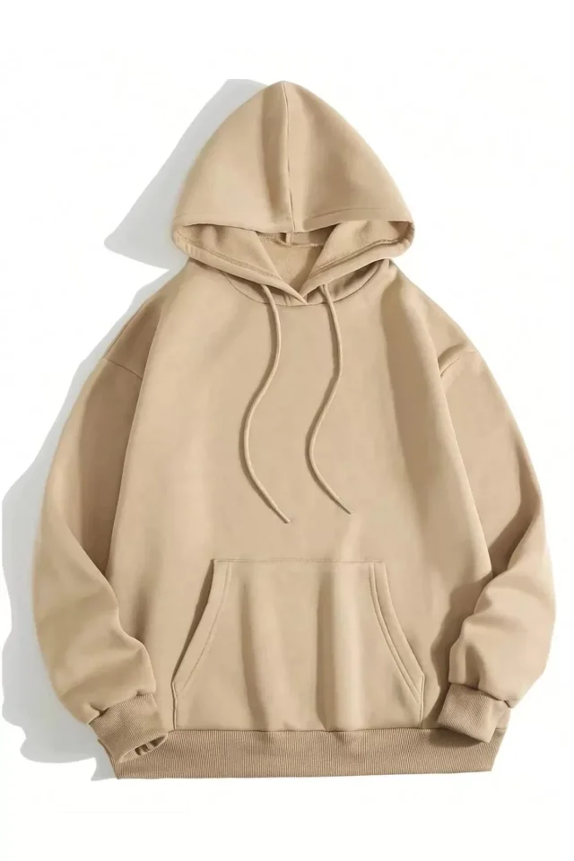 TY65d4af488d91e65d4af488d921.webp Erkek Düz Kapüşonlu Sweat - Bej - Görsel 1