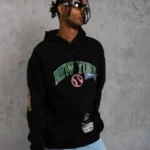 Erkek Baskılı Kapüşonlu Sweatshirt - Siyah