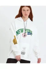 Baskılı Kapüşonlu Sweatshirt - Beyaz - Görsel 3