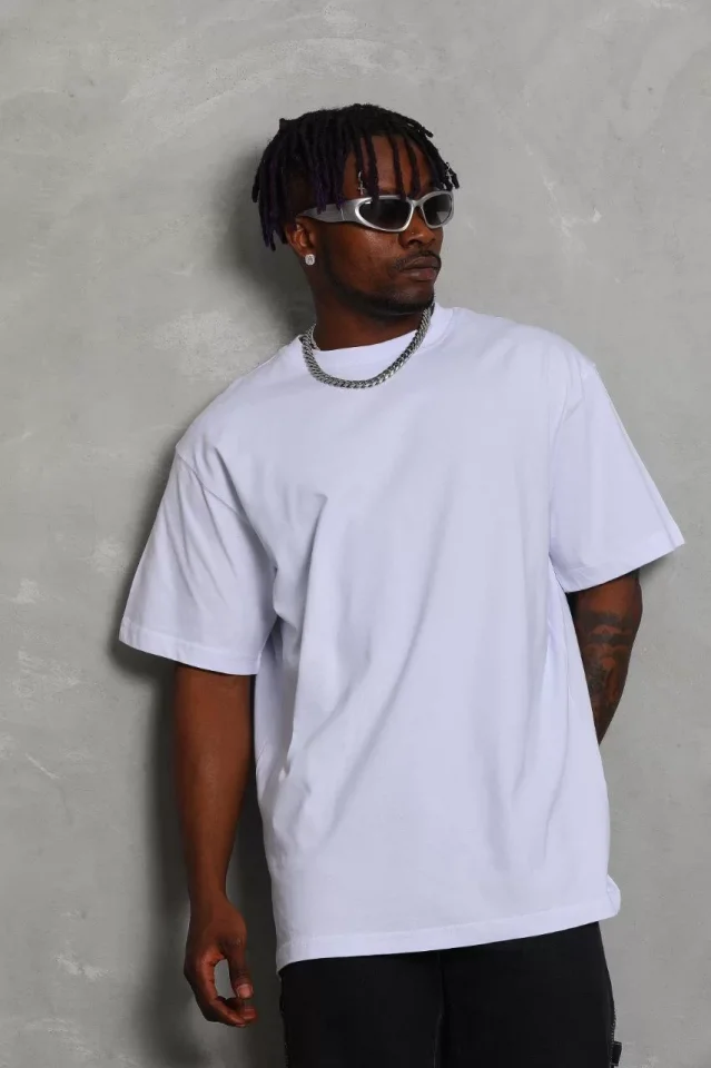 TY65d4bf547d05665d4bf547d058.webp Unisex Oversize Düz Bisiklet Yaka T-Shirt - Beyaz - Görsel 1