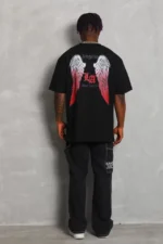 Unisex Oversize Baskılı Bisiklet Yaka T-Shirt - Siyah - Görsel 2
