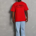 Unisex Oversize Baskılı Bisiklet Yaka T-Shirt - Kırmızı