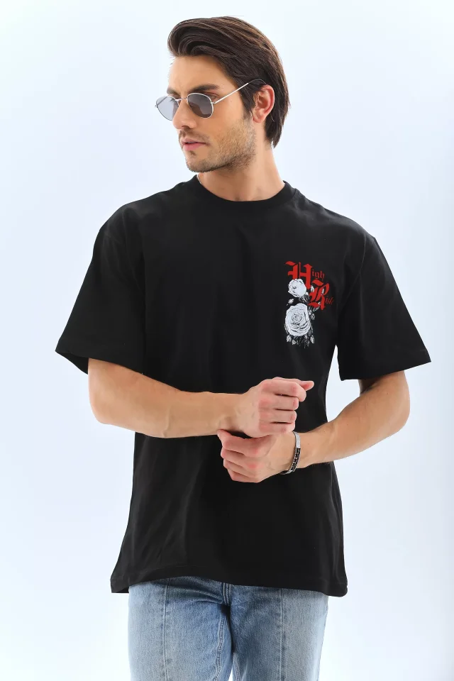 TY65e63bc59bcd365e63bc59bcd6.webp Unisex Oversize Baskılı Bisiklet Yaka T-Shirt - Siyah - Görsel 1