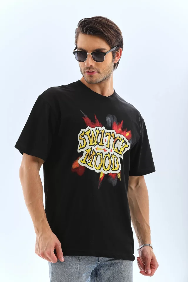 TY65e63bd0f237965e63bd0f237d.webp Unisex Oversize Baskılı Bisiklet Yaka T-Shirt - Siyah - Görsel 1
