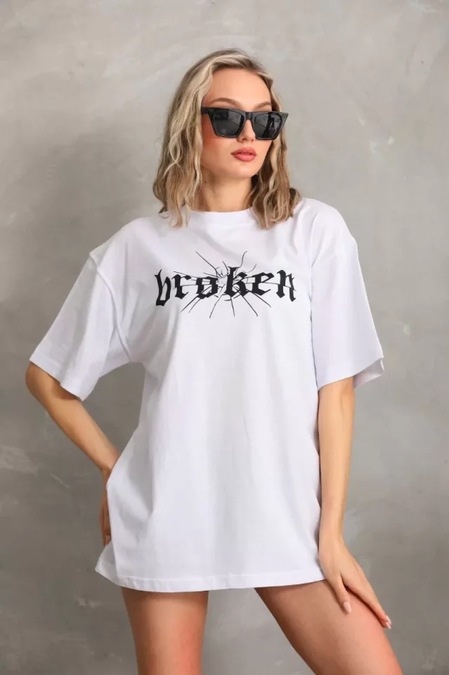 TY65ea2fb202aab65ea2fb202aad.webp Unisex Baskılı Oversize T-Shirt - Beyaz - Görsel 1