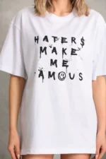 Unisex Baskılı Oversize T-Shirt - Beyaz - Görsel 3