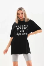 Unisex Baskılı Oversize T-Shirt - Siyah - Görsel 3