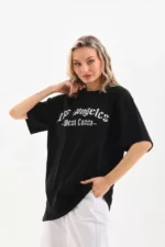 Unisex Baskılı Oversize T-Shirt - Siyah - Görsel 3