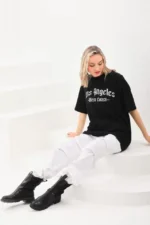 Unisex Baskılı Oversize T-Shirt - Siyah - Görsel 4