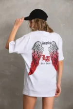 Unisex Baskılı Oversize T-Shirt - Beyaz - Görsel 2