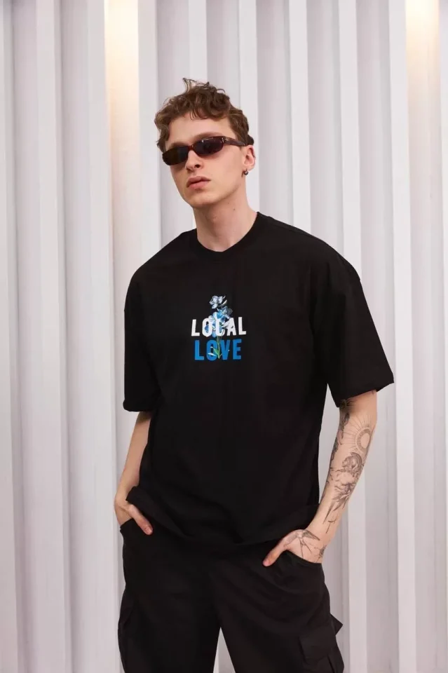 TY661f94619ddca661f94619ddcc.webp Unisex Bisiklet Yaka Baskılı Oversize T-Shirt - Siyah - Görsel 1
