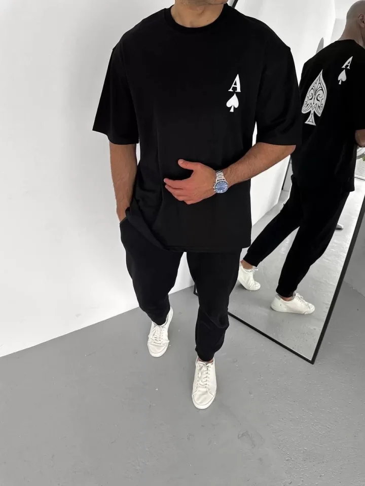 TY663a9ae4e1b89663a9ae4e1b8b.webp Unisex Bisiklet Yaka Baskılı Oversize T-Shirt - Siyah - Görsel 1