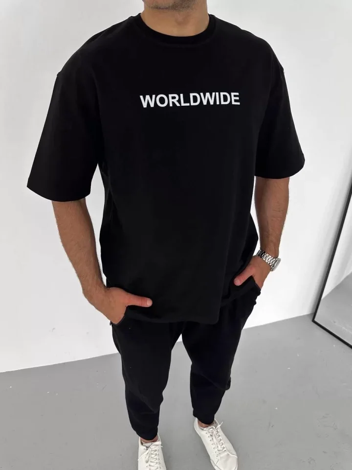 TY663a9b151c77a663a9b151c77c.webp Unisex Bisiklet Yaka Baskılı Oversize T-Shirt - Siyah - Görsel 1