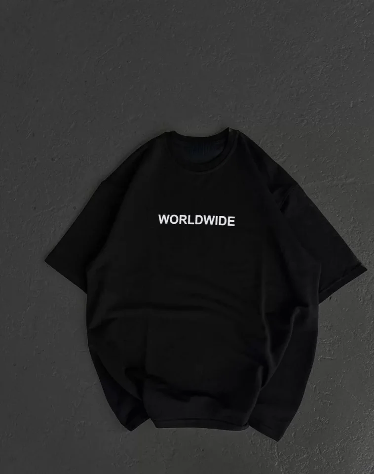 TY663a9b1f975fd663a9b1f975ff.webp Unisex Bisiklet Yaka Baskılı Oversize T-Shirt - Siyah - Görsel 1