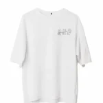 Unisex Bisiklet Yaka Baskılı Oversize T-Shirt - Beyaz