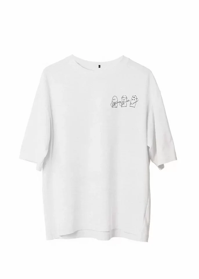 TY663d3d97a92af663d3d97a92b2.webp Unisex Bisiklet Yaka Baskılı Oversize T-Shirt - Beyaz - Görsel 1