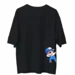 Unisex Bisiklet Yaka Baskılı Oversize T-Shirt - Siyah