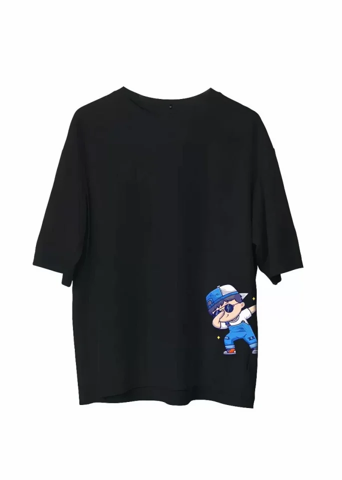 TY663d3d9b319e9663d3d9b319ec.webp Unisex Bisiklet Yaka Baskılı Oversize T-Shirt - Siyah - Görsel 1