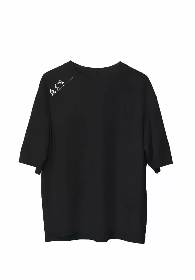 TY663d3d9fad610663d3d9fad613.webp Unisex Bisiklet Yaka Baskılı Oversize T-Shirt - Siyah - Görsel 1