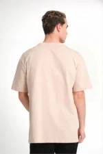 Unisex Düz Biskilet Yaka Oversize T-shirt - Bej - Görsel 2