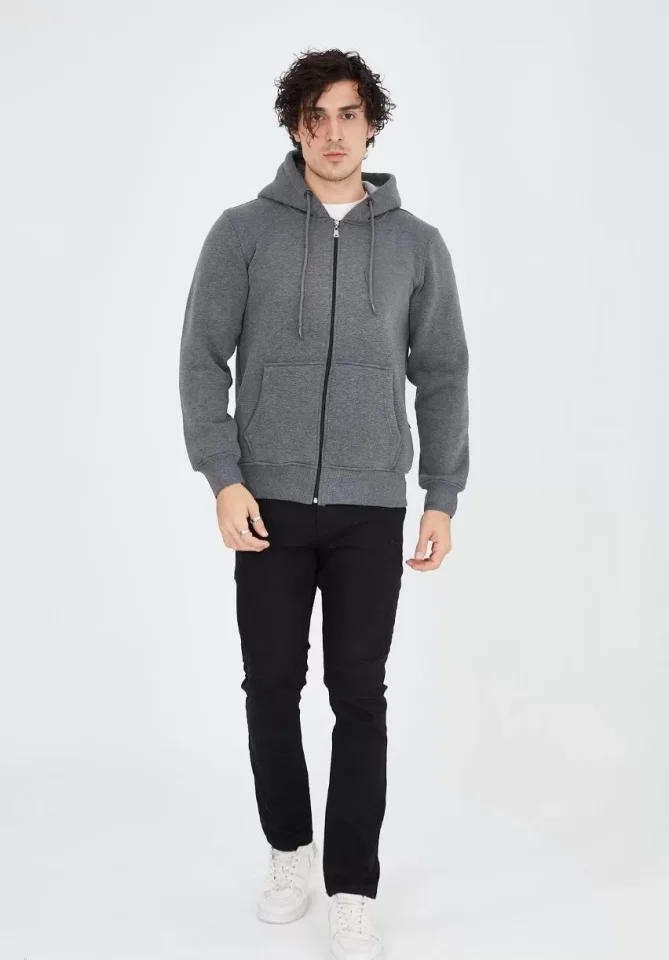 TY66ceeb907fe8866ceeb907fe8a.webp Unisex Tam Fermuarlı Kapşonlu SweatShirt - Füme - Görsel 1