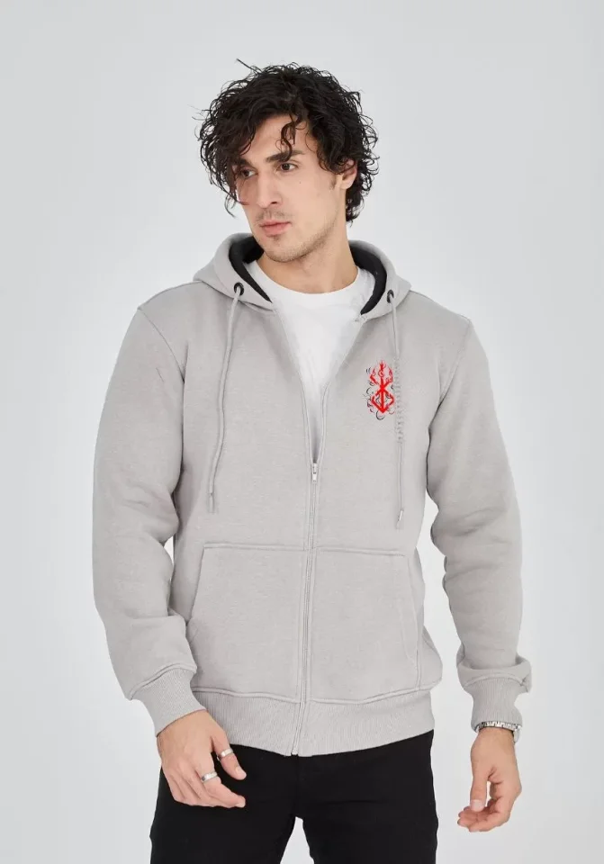 TY66d237758e03366d237758e035.webp Unisex Baskılı Tam Fermuarlı Kapşonlu SweatShirt - Boyalı Gri - Görsel 1