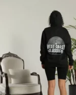Unisex Sırt Baskılı Kapüşonlu Üç İplik Oversize Sweatshirt - Siyah - Görsel 2