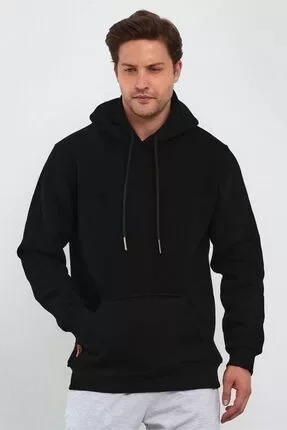TY66db71a57a7e166db71a57a7e2.webp Erkek Uzun Kol Kapşonlu Basic Sweatshirt Hoodie - Siyah - Görsel 1