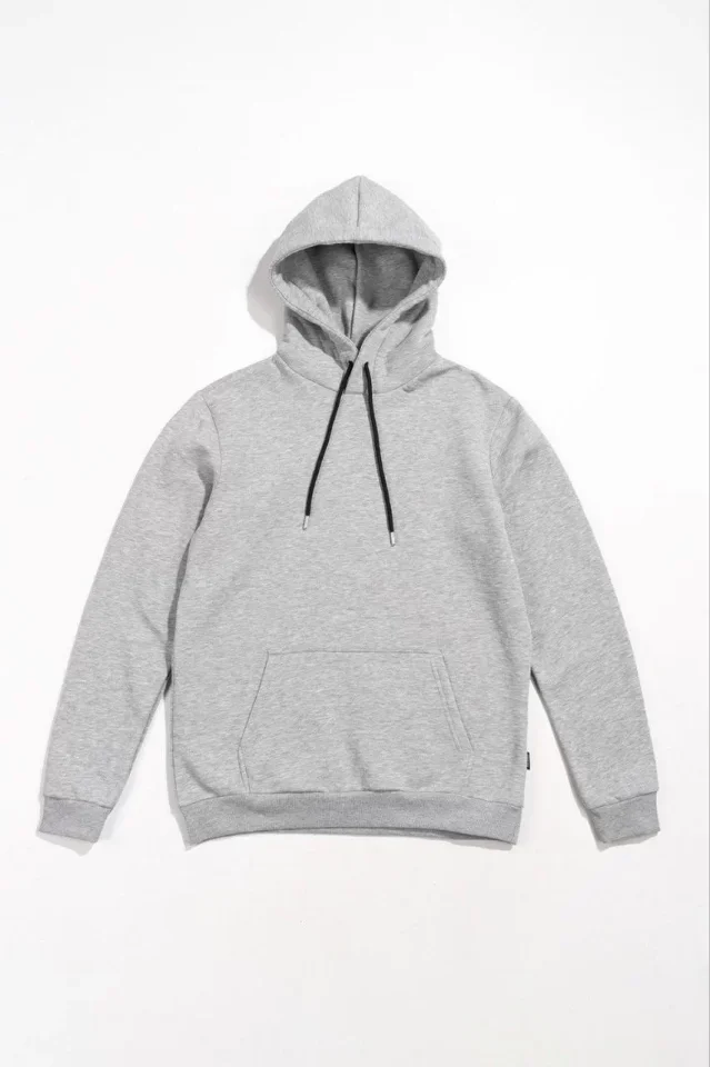 TY66db71bc0818c66db71bc0818e.webp Erkek Uzun Kol Kapşonlu Basic Sweatshirt Hoodie - Gri - Görsel 1