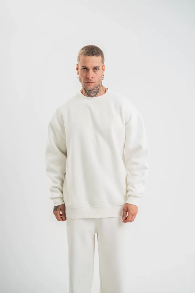 TY66f1dbe936ddc66f1dbe936ddf.webp Uzun Kol Bisiklet Yaka Basic SweatShirt - Beyaz - Görsel 1
