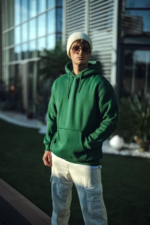 Üç İplik Penye Kapşonlu Basic SweatShirt - Haki - Görsel 2