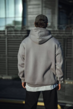 Üç İplik Penye Kapşonlu Basic SweatShirt - Boyalı Gri - Görsel 2