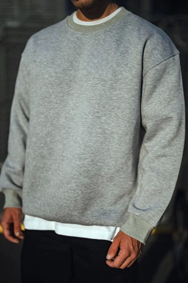 TY66f8731bce90766f8731bce909.png Kışlık Bisiklet Yaka Üç İplik Basic SweatShirt - Gri - Görsel 1