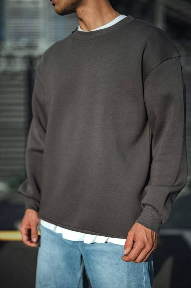 TY66f873260b02466f873260b026.png Kışlık Bisiklet Yaka Üç İplik Basic SweatShirt - Antrasit - Görsel 1