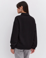 Oversize Yarım Farmuarlı Yakalı Basic SweatShirt - Siyah - Görsel 4