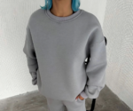 Kışlık Bisiklet Yaka Üç İplik Basic SweatShirt - Gri - Görsel 2