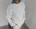 Kışlık Bisiklet Yaka Üç İplik Basic SweatShirt - Beyaz - Görsel 2