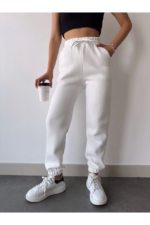 Üç İplik Basic Lastikli Eşofman Pantolon - Beyaz - Görsel 3