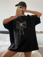 Baskılı Oversize T-shirt - Siyah - Görsel 4