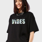 Baskılı Oversize T-shirt - Siyah