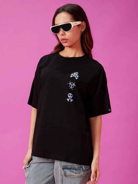 TY67bf8c9d0beac67bf8c9d0beae.png Baskılı Oversize T-shirt - Siyah - Görsel 1