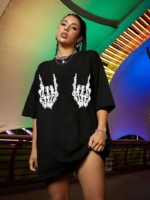 Baskılı Oversize T-shirt - Siyah - Görsel 2