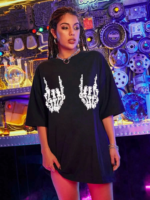 Baskılı Oversize T-shirt - Siyah - Görsel 3