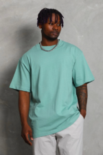 Unisex Oversize Düz Bisiklet Yaka T-Shirt - Mint Yeşili - Görsel 3