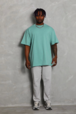 Unisex Oversize Düz Bisiklet Yaka T-Shirt - Mint Yeşili - Görsel 4