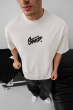 Erkek Baskılı Oversize T-shirt - Beyaz - Görsel 3
